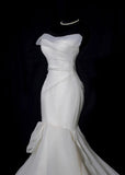 Modest Long Wedding Dresses Mermaid Strapless Chiffon Style for Bride With Pleated Bodice Train Bridal Dresses HZ0311