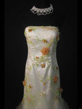 Vintage Mermaid Strapless Floral Tulle 1950s With Ruffled Flowers Layered Bodice Long Prom Dresses Inspo 18th Birthday Outfit Formal Gown HZ0311