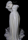 Modest Long Wedding Dresses A Line One Shoulder Satin Style For Bride With Pleated Bodice Train Bridal Dresses HZ0311