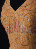 Retro 80s High Low Halter Orange Chiffon With Silver Beads Prom Dresses Inspo 22th Birthday Outfit Formal Dress HZ0311