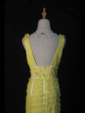 Vintage Sheath V Neck Yellow Tulle With Flowers 18th Birthday Dress Homecoming Dresses Cocktail Gown HZ0311