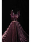 Vintage A Line Dusty Purple 1950s With Beads Pleated Bodice Long Prom Dresses Inspo 18th Birthday Outfit Formal Gown HZ0311