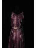 Vintage A Line Dusty Purple 1950s With Beads Pleated Bodice Long Prom Dresses Inspo 18th Birthday Outfit Formal Gown HZ0311