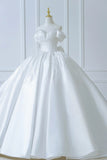 Modest Long Wedding Dresses Ball Gown Off The Shoulder White Satin Style For Bride With Pleated Bodice Train Bridal Dresses HZ0311