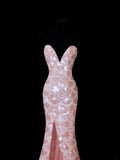 Elegant Mermaid Sweetheart Pink Sequins With Slit Long Formal Fancy Evening Dresses Dinner Outfits Classy Party Gowns HZ0311