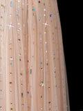 Elegant A line Spaghetti Straps Champagne Tulle Long Formal Fancy Evening Dresses Dinner Outfits Classy Party Gowns HZ0311