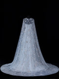 Elegant A Line Strapless Tulle With Tulle Cape Formal Fancy Long Evening Dresses Dinner Outfits Classy Party Gowns HZ0311
