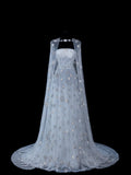 Elegant A Line Strapless Tulle With Tulle Cape Formal Fancy Long Evening Dresses Dinner Outfits Classy Party Gowns HZ0311