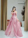 Pretty Ball Gown Strapless Pink Floor Length Tulle Flowers Prom Dresses Formal Dress Birthday Outfits Prom Gown HZ0311