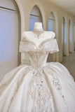Romantic Women's Ball Gown Off The Shoulder With Appliqued Short Sleeves White Lace Tulle Sweep Train Wedding Dresses HZ0311