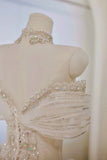 Romantic Women's Ball Gown Off The Shoulder With Appliqued Short Sleeves White Lace Tulle Sweep Train Wedding Dresses HZ0311
