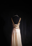 Vintage A Line Strap With Gold Beaded 80s Chiffon Inspiration Long Prom Dresses Evening Party Dress Prom Gowns HZ0311