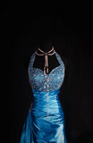 Retro Prom Dresses Sheath Halter Blue With Silver Beaded 70s 80s Pleated Vintage Fashion Long Prom Dresses Party Gowns HZ0311