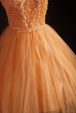 Cute Ball Gown One Shoulder Orange Tulle Short 16th Birthday Dress Homecoming Dresses Cocktail Gown HZ0311
