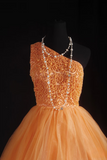 Cute Ball Gown One Shoulder Orange Tulle Short 16th Birthday Dress Homecoming Dresses Cocktail Gown HZ0311
