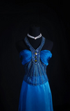 Vintage Prom Dresses 90s Formal A Line Halter Blue Satin Prom Dress Inspiration Long Prom Gown HZ0311
