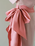 Simple Mermaid Sweetheart Blush Pink Satin Short Sleeves Prom Dresses Long Prom Gowns HZ0311