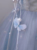 Elegant Ball Gown Sweetheart Blue Tulle Long Prom Dresses Formal Party Dress Prom Gown HZ0311
