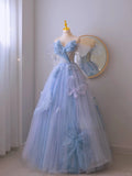 Elegant Ball Gown Sweetheart Blue Tulle Long Prom Dresses Formal Party Dress Prom Gown HZ0311