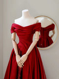 Charming A line Off The Shoulder Red Satin Long Prom Dresses Formal Party Dress Prom Gown HZ0311