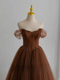 Modest Ball Gown Sweetheart Tulle Brown Prom Dresses Long Sweet 16 Birthday Party Dress Evening Dresses HZ0311