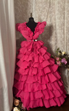 Princess Ball Gown V Neck Hot Pink With Ruffles Ruched Long Aesthetic Quinceanera Dresses Sweet 15 16 Birthday Gown HZ0311