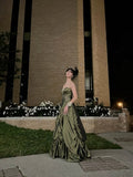 Vintage Ball Gown Strapless Blue Satin Taffeta 90s Prom Dresses Inspiration Party Dress Princess Graduation Dress HZ0311