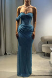 Dream Mermaid Sweetheart Aesthetic Sheath Long Prom Dresses Mesh Blue Evening Dresses HZ0311