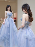 Ball Gowns Prom Dress Women Sweetheart Blue Tulle Long Formal Dance Evening Party Gowns HZ0311