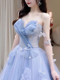 Ball Gowns Prom Dress Women Sweetheart Blue Tulle Long Formal Dance Evening Party Gowns HZ0311