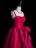 Elegant Ball Gown Spaghetti Strap Hot Pink Satin Floral Long Evening Dresses Semi Prom Formal Gown HZ0311