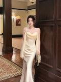 Sexy Mermaid Spaghetti Straps White Satin Ankle Length Prom Dresses Wedding Guest Dress 20th Birthday Outfits HZ0311