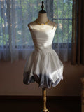 Vintage Ball Gown Strapless White Ombre Blue Satin Short Cocktail Dress 16th Birthday Outfits Homecoming Dresses Night Party Gown HZ0311