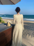 Elegant A line Square Neck White Lace Long Sleeves Prom Dresses 16th Nigh Party Birthday Outfits HZ0311