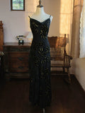Vintage 1960s Mermaid Spaghetti Straps Black Chiffon Prom Dresses Inspiration Long Party Evening Dress 18th Birthday Outfits HZ0311