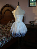 Vintage Ball Gown Strapless White Ombre Blue Satin Short Cocktail Dress 16th Birthday Outfits Homecoming Dresses Night Party Gown HZ0311