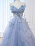 Elegant Ball Gown Sweetheart Blue Tulle Long Prom Dresses Formal Party Dress Prom Gown HZ0311