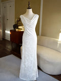 Vintage 1950s A Line Cowl Neck White Floral Lace Prom Dresses Inspiration Long Party Evening Dress 18th Birthday Outfits HZ0311