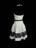 Cute Ball Gown Strapless White Satin With Black Lace Short 18th Birthday Dress Homecoming Dresses Cocktail Gown HZ0311