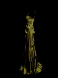 Modest Mermaid One Shoulder Olive Green Ruched Satin Long Prom Dress Ideas With Pleated Formal Party Dress Inspo For Women HZ0311