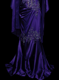 Classy Mermaid Strapless Grape Purple Satin With Appliques Beadings Long Prom Dresses Trendy Party Dress For Women HZ0311