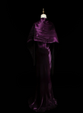 Chic Formal Mermaid Spaghetti Strap Purple Satin With Cape Style Impress Long Prom Dresses Party Gowns HZ0311