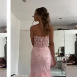 Mermaid Sweetheart Sleeveless Tulle Pink Long formal dresses HZ0311