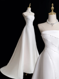 Timeless Ball Gown Strapless Sleeveless Satin Fitted Long Wedding Dress Bride Gown Wedding Dresses HZ0311