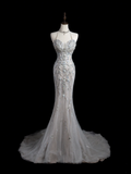 Vintage Mermaid Halter Sleeveless Sequin Beaded Tulle Fitted Beaded Long Wedding Dress Bride Gown Wedding Dresses HZ0311