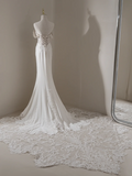 Princess Mermaid Off The Shoulder Short Sleeves Lace Fitted Long Wedding Dress Bridal Gown White Wedding Dresses HZ0311