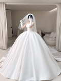 Princess Ball Gown Strapless Satin Fitted Corset Long Wedding Dress Bridal Gown White Wedding Dresses HZ0311
