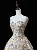 Beautiful Ball Gown Sweetheart Tulle Flowers Long Prom Dresses Impress Sweet 16 Birthday Outfits Prom Gown HZ0311