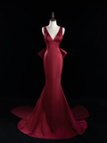 Chic Mermaid V Neck Burgundy Satin Long Prom Dresses Impress 18th Birthday Outfits Prom Gown HZ0311