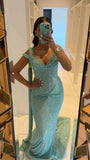 Shinning Mermaid Sweetheart Sequin Blue Prom Dresses For Teens Formal Dress Party Outfits Prom Gown HZ0311